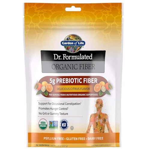 Garden of Life Dr Formulated Organic Fiber Supplement Powder Citrus, Sugar Free, Psyllium Free Prebiotic Superfoods, Constipation Relief and Hunger Co