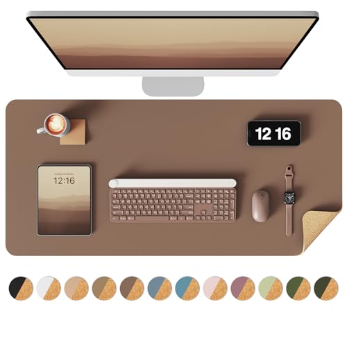 YSAGi Double-Sided Desk Pad, 35.4"x17"Leather Desk Mat, Eco Cork Desk Pad Protector,Large Mouse Pad,Waterproof Desk Blotter for Office-Home(Coffee) Co