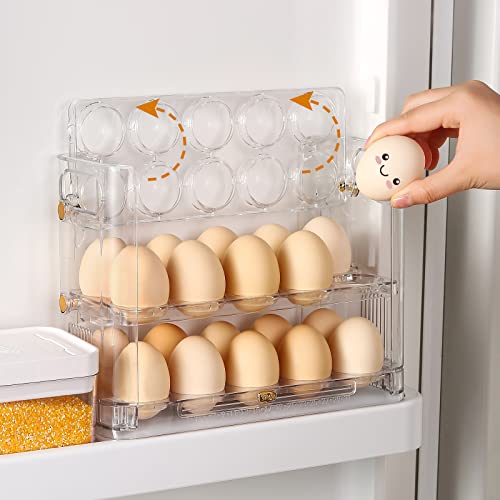 Beveetio Flippable Egg Holder For Refrigerator, Clear Acrylic Egg Storage Container For Refrigerator Side Door, Large Capacity Organizer-30 Count Capa