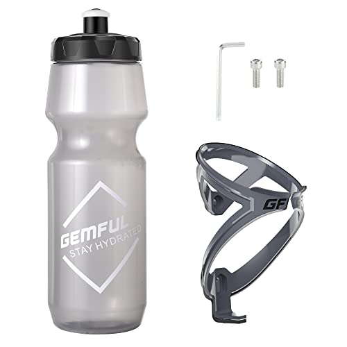 GEMFUL 24 oz Cycling Water Bottle and Cage Set BPA Free Bike Water Bottle Holder Combo Lightweight Leakproof Drink Bottles fits MTB Mountain Road Bicy