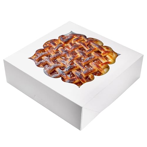 30 Pack Pie Boxes with Window 10x10x3 in Bakery Boxes Perfect for Pies, Cheesecake, Cookies, Muffins and Chocolate Covered Strawberries (White) 30Pack