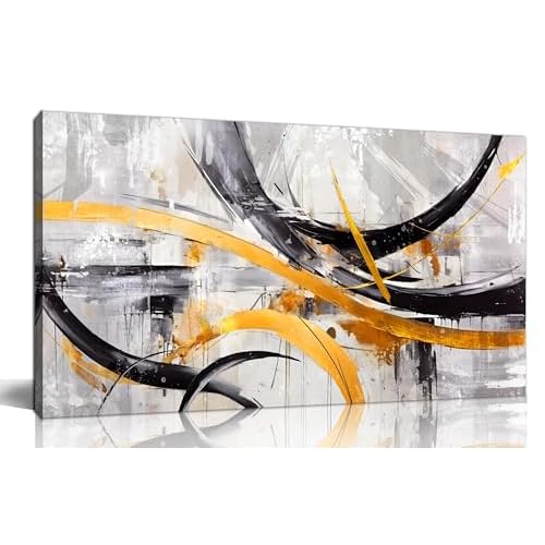 Abstract Wall-Art Living Room - Large Canvas Art Wall Decor - Black and White Home Office Wall Decor Ready to Hang Size 20" x 40" 40"L x 20"W Black Go