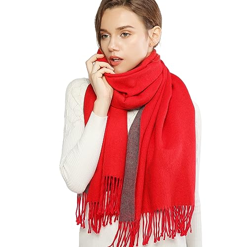 RIIQIICHY Pashmina Shawls and Wraps for Evening Dresses Scarfs for Women Fall Winter Travel Blanket Scarf Large Warm Scarves Red and Gray