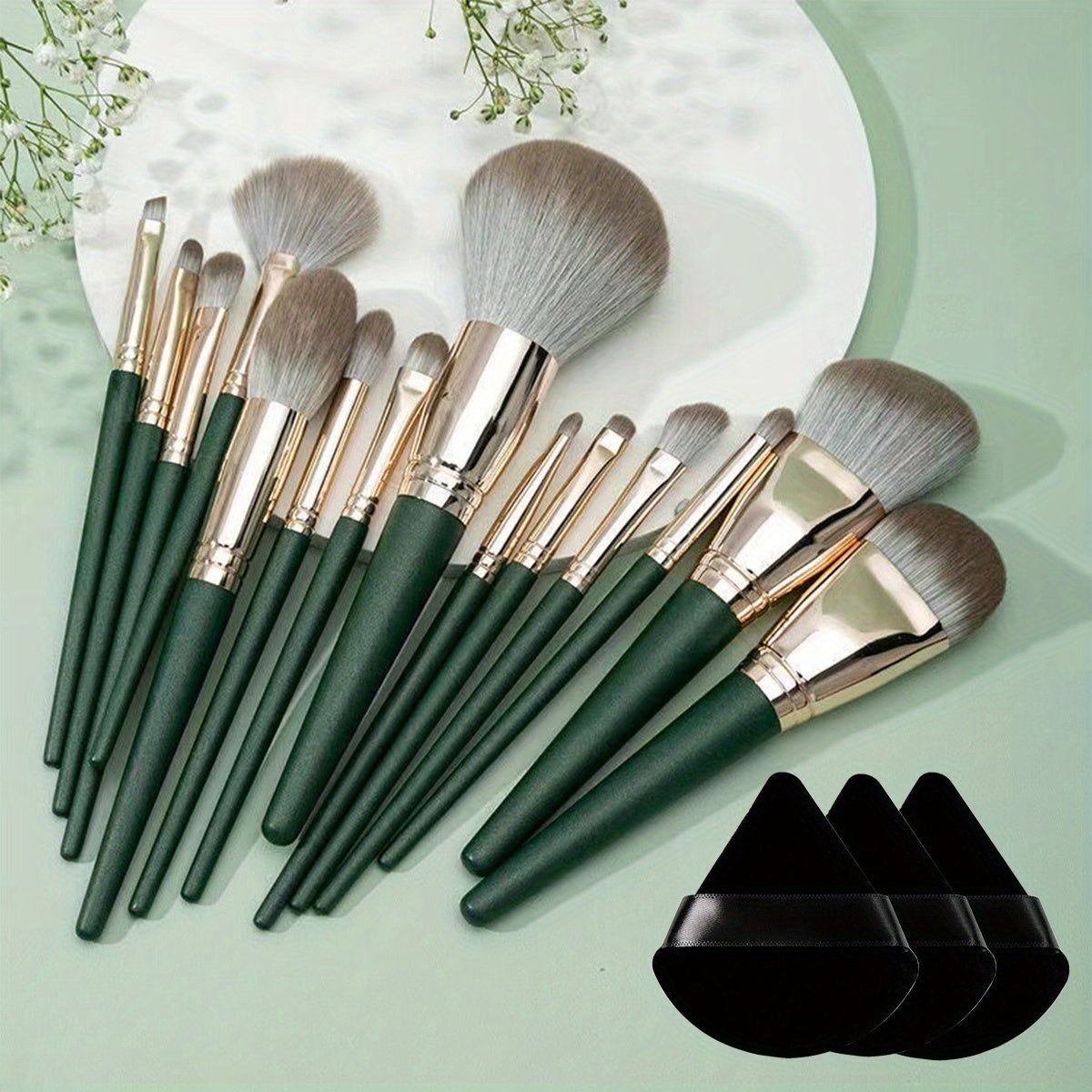 TEMU 17pcs Of Makeup Brush Powder Puff Set, Suitable For Foundation Make-up, Eyebrows, Concealer, Liquid Mixing, Necessary For Beginners And Makeup