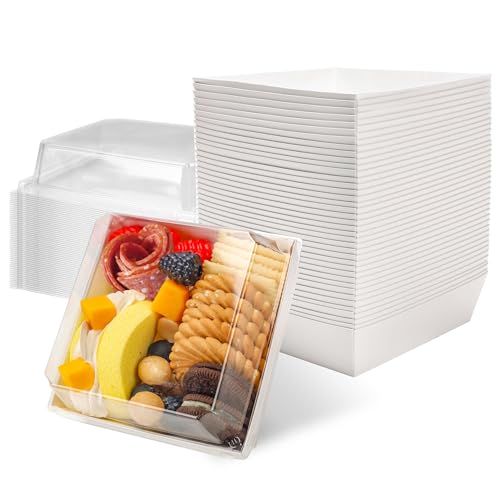 Small Charcuterie Boxes with Clear Lids Square Dessert Boxes To Go Disposable Food Containers for Cookie Sandwich Cake Slice 5.3x4.9x2.5INCH(White, 12