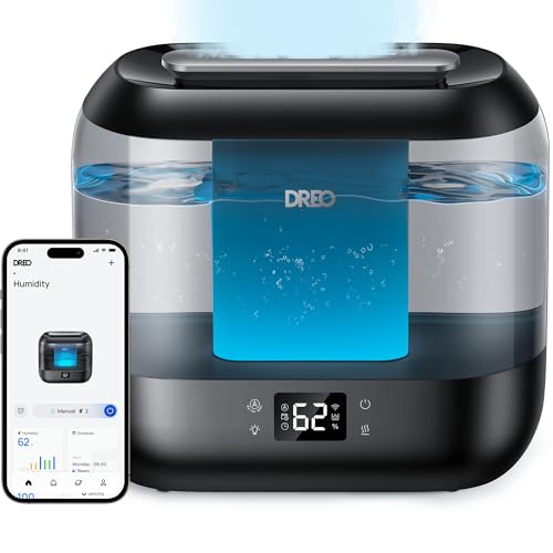 Dreo Smart Humidifiers for Bedroom, Top Fill 4L Supersized Humidifier Large Room with 28 dB, 36H Runtime, Touch-APP-Voice Control, Nightlight, Cool Mi