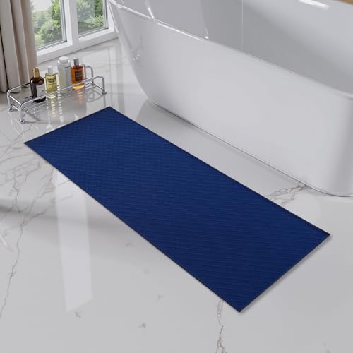 AMOAMI Bath-Mat, Ultra Thin Bathroom Mat Runner Rugs, Rubber Backed Non Slip Absorbent Bath Rug for Bathroom Floor, Shower, Sink 24" x 70" Blue Blue 2