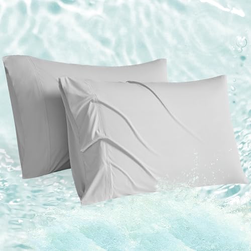 Accuratex Cooling Pillow Cases King Size Set of 2,Envelope Soft Breathable Cooling Pillowcase for Hot Sleepers,Gray Ultra Slip Pillow Covers for Hair