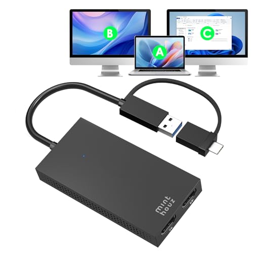 HDMI Splitter for Dual Monitors, Universal Video Graphics Adapter for Thunderbolt 5-4-3, USB 4, USB-A-C, Mac and Windows, USB-C to 4K@30Hz &1080p@60Hz