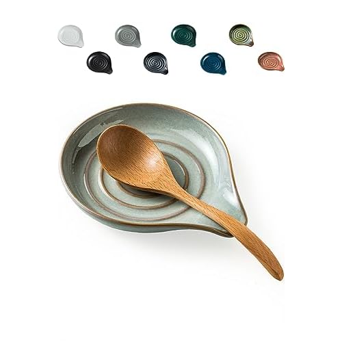 LAUCHUH Spoon Rest, 5" Large Spoon Holder for Stove Top Ceramic Spoon Rest Spatula Rest for Kitchen Utensils, Ladle, Coffee Spoons, Cooking spoons, Sp