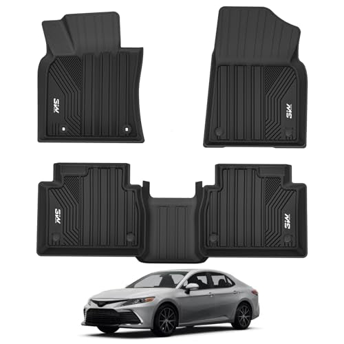 3W Floor Mats Fit Toyota Camry 2018-2024 FWD Only (Not for Hybrid or AWD), TPE All Weather Custom Fit Floor Liner, 1st and 2nd Row, Black(L-LE-SE-TRD-