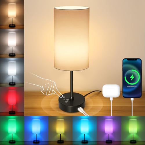 Unicozin Table Lamp, 3 CCT 3000K-4500K-6500K & RGB Color Changing, Stepless Dimmable, 17Inch Bedside Lamp for Reading, Ambience Nightstand Light for H
