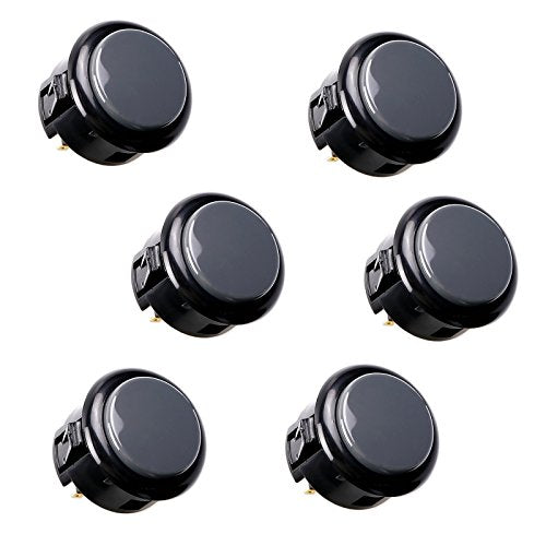 SANWA 6 pcs OBSF-30 Original Push Button 30mm - for Arcade Jamma Video Game & Arcade Joystick Games Console (Black & Gray) S@NWA 30mm Gray