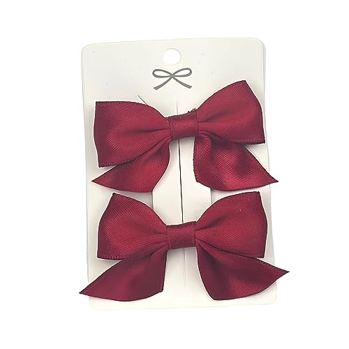 SEVENHEAD Bow Hair Clips Dark Red 1 Pair 2.16 inch Baby Fully Covered Barrettes Solid Color Grosgrain Ribbon Accessories for Baby Girls Infants and To