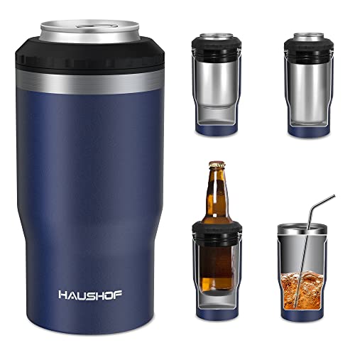 HAUSHOF 12 oz Can Cooler, 4 in 1 Insulated Stainless Steel Can Insulator, Fits for 12 oz Standard Can|12 oz Slim Can|12 oz Beer Bottle, Perfect for Ca