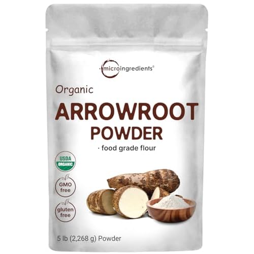 Organic Arrowroot Powder (Flour), 5lb (80oz) | Premium Source from Arrowroot Plants | Unflavored Thickening Agent for Cooking & Baking | Substitute fo