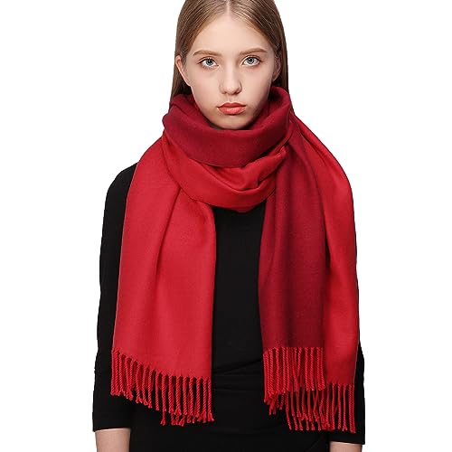 RIIQIICHY Pashmina Shawls and Wraps for Evening Dresses Scarfs for Women Fall Winter Travel Blanket Scarf Large Warm Scarves Burgundy and Red