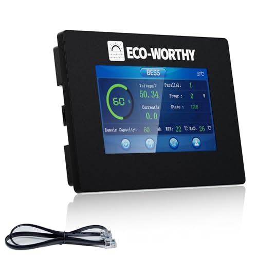 ECO-WORTHY 48V LiFePO4 Battery Monitor with 4.3" Touchscreen, RS232 Interface, Compatible with 48V 100Ah Server Rack Battery (Version 3) and 48V 50Ah