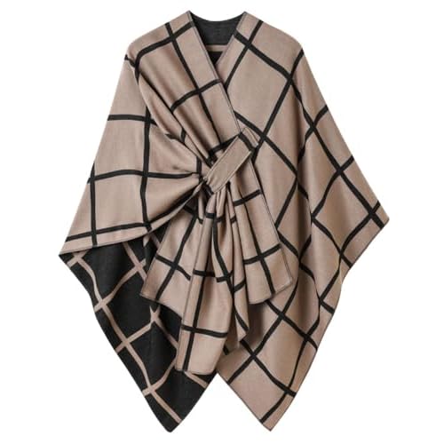Ferand Shawl Wraps for Women, Open Front Poncho Sweater, Warm & Soft Gifts for Fall Winter Khaki