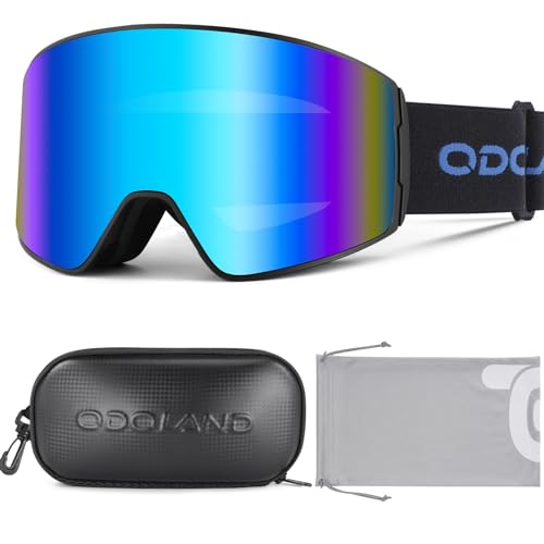 Odoland Kit de Gafas Esquí con Caja, Gafas Snowboard Cilíndricas con Vista Amplia, Antivaho y Protección UV, Mascara Esquí para Hombres Mujeres y