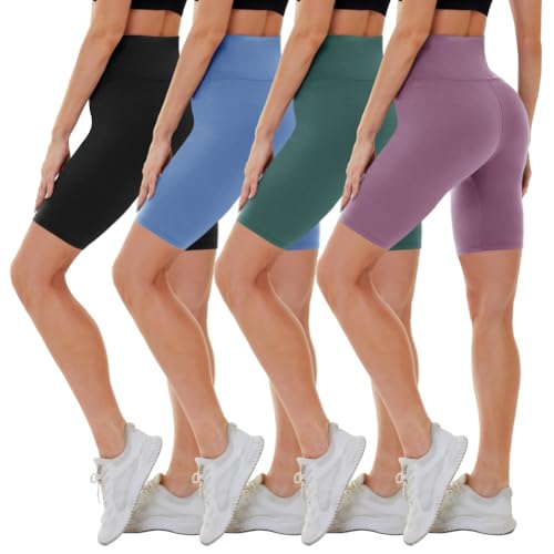 CAMPSNAIL 4 Pack Biker Shorts for Women High Waist - 5"-8" Tummy Control Soft Athletic Yoga Workout Running Gym Shorts 8 inch XX-Large 2#black-Blue-In