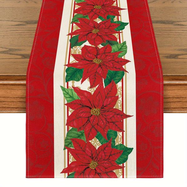 SM :) Poinsettia de aquarela Red Christmas Runway 13 72 Placemat 12 x 18 polegadas Conjunto de 4 peças, Winter Holiday Kitchen Dining Table