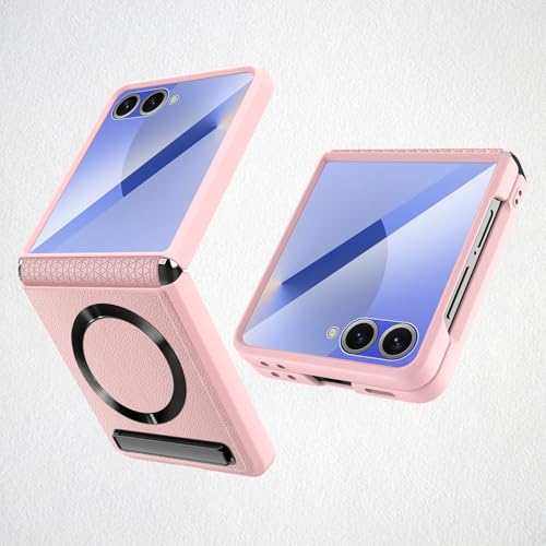 for Samsung Galaxy Z Flip 7 Case with Spring-Loaded Retractable Hinge Protection & Built-in Front Screen Protector & Kickstand, Magnetic Compatible wi