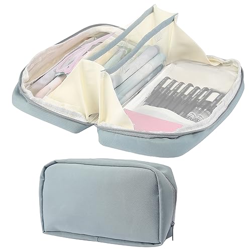 ONEDONE High Capacity Pencil Case Large Storage Pen Pencil Pouch Pencils Bag 180 Degrees Opening 3 Compartments Pen Box Organizer Cases Asthetic Schoo