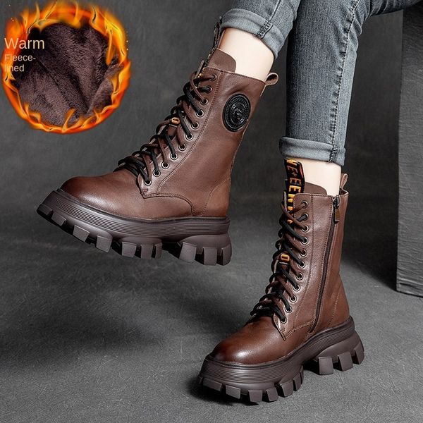 New winter cowhide women&#039;s shoes High-top platform martin boots, cotton boots, casual biker boots Martin boots