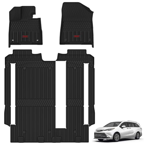 3W Floor Mats for Toyota Sienna 2021-2025 LE-XLE (Only for 8 Seat), TPE All Weather Custom Fit Floor Liner for Sienna Accessories 1st, 2nd and 3rd Row