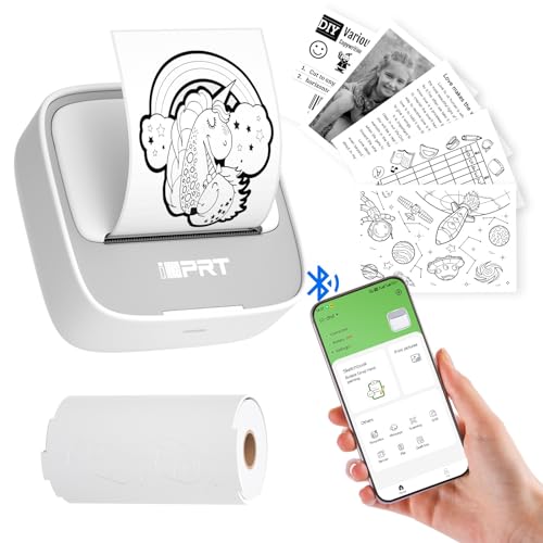 iDPRT Mini Sticker Maker Portable Printer with 1 Roll Sticker Paper - Bluetooth Inkless Printers for Study Notes, Pictures, DIY, Label, iOS & Android