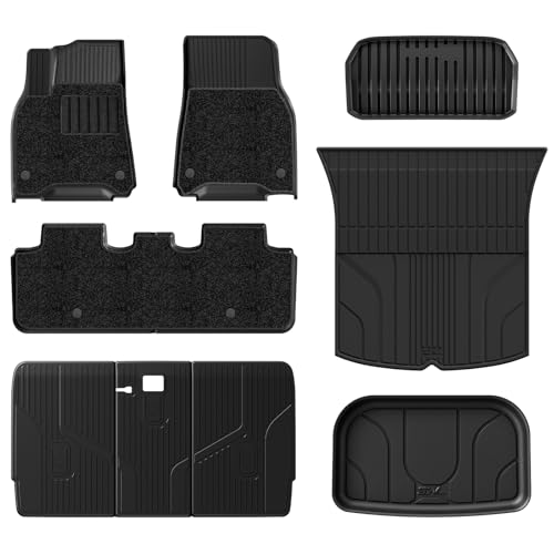 3W Floor Mats Cargo Liner for Tesla Model Y 5-Seat 2026 2025 2020-2024 with Carpet on TOP All-Weather TPE Floor Liner Full Set Cargo Mat Back Seat Cov