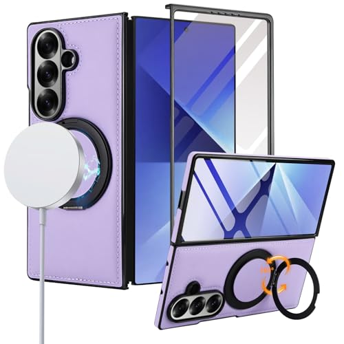 for Samsung Galaxy Z Fold 7 Case with Magnetic Ring Holder, 360 Rotating Bracket, Built-in Front Screen Protector, Slim Anti-Drop Shockproof Case.(Lig