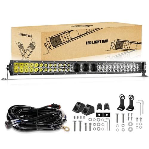 Auxbeam 32 Inch LED Light Bar, P8-270W Chips Dual Row Off Road Lights Flood Spot Combo Driving Work Light, 33000LM Waterproof Offroad Lights with Wiri