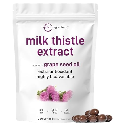 Micro Ingredients Milk Thistle Supplement 6,000mg | 360 Softgels with Grape Seed Oil | Highly Bioavailable Extract | Liver Support & Detox | Contains
