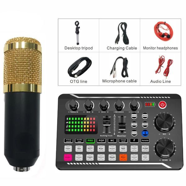 Microphones Condenser Microphone Sound Card Kit Studio Live Audio Mixer Voice Changer for Streaming Gaming Recording Singing Tiktok 231117
