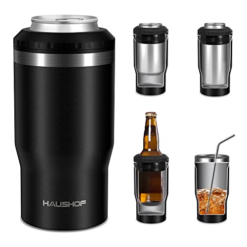 HAUSHOF 12 oz Can Cooler, 4 in 1 Insulated Stainless Steel Can Insulator, Fits for 12 oz Standard Can| Slim Can|12 oz Beer Bottle, Perfect for Camping
