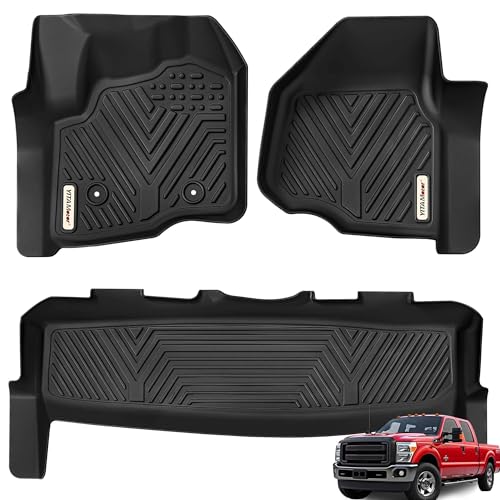YITAMOTOR Floor Mats Compatible with 2012-2016 Ford F250-F350-F450-F550 Super Duty SuperCrew-Crew Cab, TPE All Weather Custom Fit for F-250-F-350-F-45