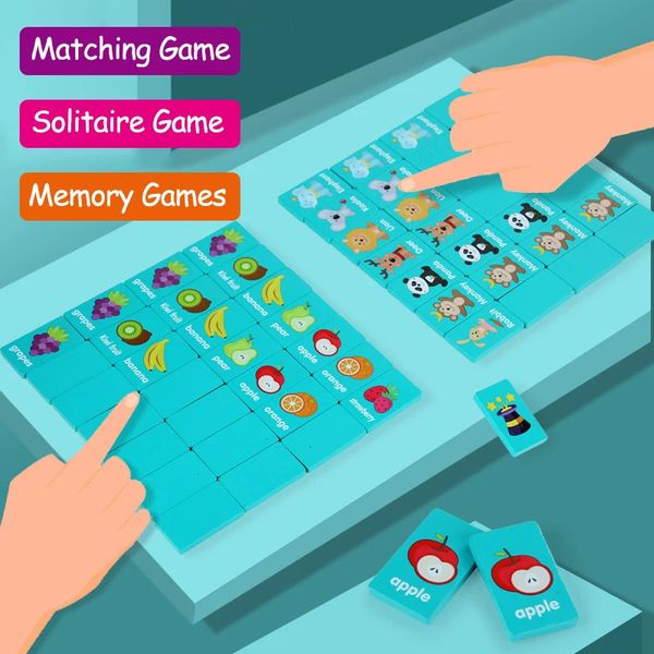 Kid Wooden Memory Solitaire Matching Game Two Player Party Family Board Games Fruit Animal Cartoon Early Educational Puzzles Toy 240528
