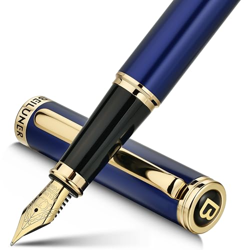 BEILUNER Blue Fountain Pen,Stunning Luxury Pens with 24K Gold Finish, Gorgeous 24K Gilded Nib(Fine), Trustworthy Pen Gift for Men&Women -Ink Converter