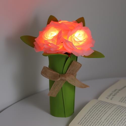 LED Pink Rose Lamp Mothers Day Gifts for Mom Womens, for Mom Wife Friends Her Christmas Anniversary Birthday Gifts, Perfect Ideal for Bedroom Ambiance