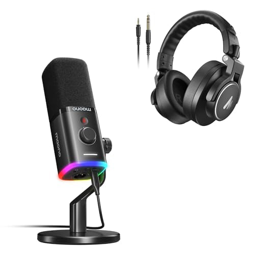 MAONO USB-XLR Dynamic Microphone PD100X + Studio Monitor Mixing DJ Headphones MH700