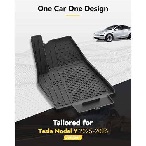 3W Tesla Model Y 2025 2026 Juniper Floor Mats and Trunk Liner, TPE All-Weather Customized Floor Mat 1-2 Rows and Trunk Mats Complete Set Tesla Model Y