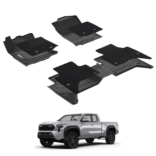 3W Floor Mats & Carpets Custom Fit Toyota Tacoma 2016-2023 (Only for Double Cab and Automatic), TPE Floor Liner Thickened Carpet with Safety Locks and