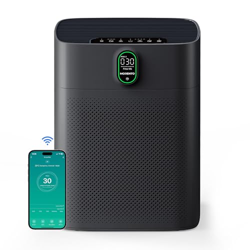 MORENTO Air Purifier for home Large Rooms up to 1076 ft2, Wi-Fi and Alexa compatible, PM2.5 Air Quality Display, Auto Mode, HEPA Filter Removes Dust,