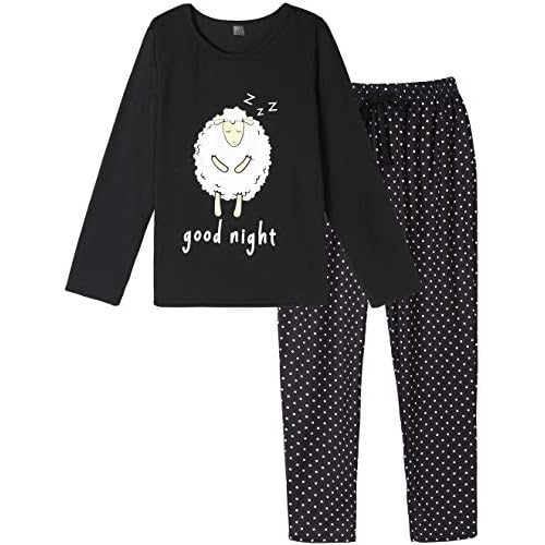 VENTELAN Women Pajamas Cute Christmas Bear Sleepwear Long Sleeve Stripes Loungewear X-Small Black-sheep