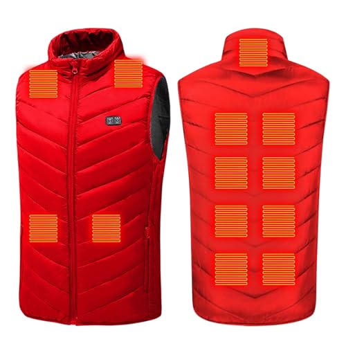 Heated Vest for Men Women, Dual Control 13 Heating Zones USB Electric Puffer Vest, Lightweight Winter Outerwear Jacket Red Small
