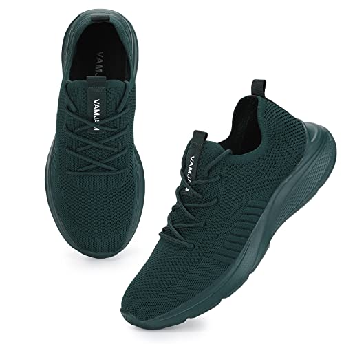VAMJAM Men's Running Shoes Fashion Sneakers Lightweight Breathable Flying Knitting Lace Up Mesh Walking Shoes Workout Casual Sports Shoes 10.5 Alldark