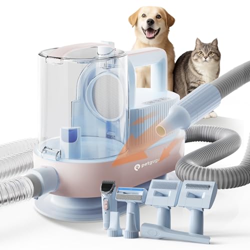 Dog Grooming Vacuum Kit with Clippers, 7-in-1 Pet Hair Grooming Set for Dogs, Hair Dryer with 3 Heat Settings, 11000Pa Suction, 2.5L Dustbin(Powder Bl