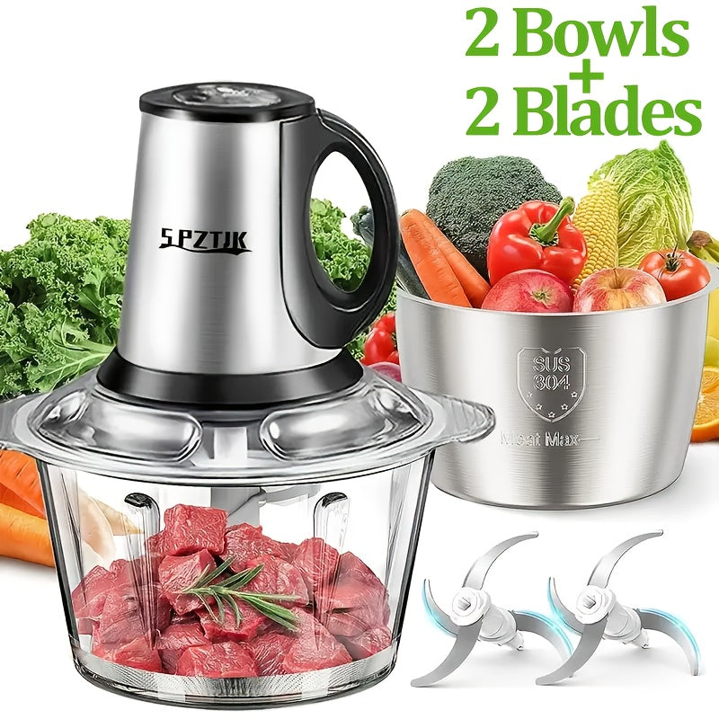 TEMU Food Chopper With 2 Bowl And 2 Blades, Break Of Foods, Meats, Salads, Nuts, Food Processor Electric, Meat Grinder, Mincer For Kitchen, , Meat
